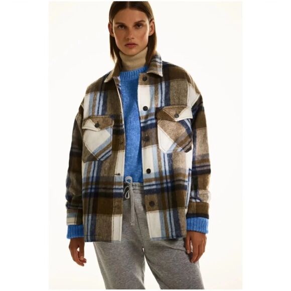 Zara Wool-Blend Plaid Overshirt Shacket Size XS - Picture 1 of 9